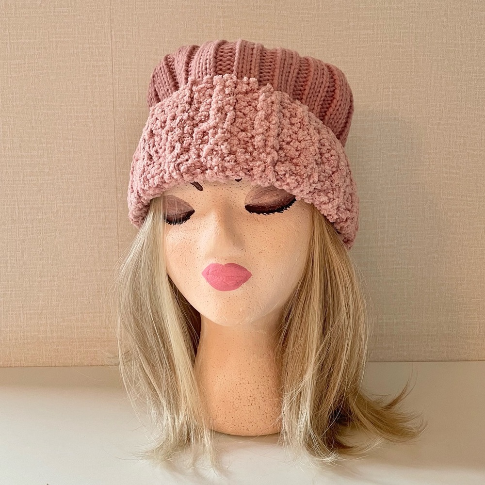 LOF Ladies Wide Ribbed Knit Slouchy Beanie Ski Hat with Sherpa Trimmed C…